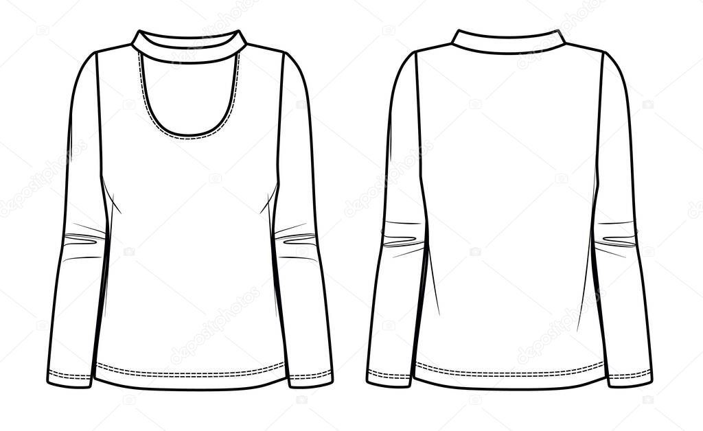Vector Manga Larga Shirt Moda Cad Mujer Cuello Tortuga Superior Vector de stock por yuli2217 542395582