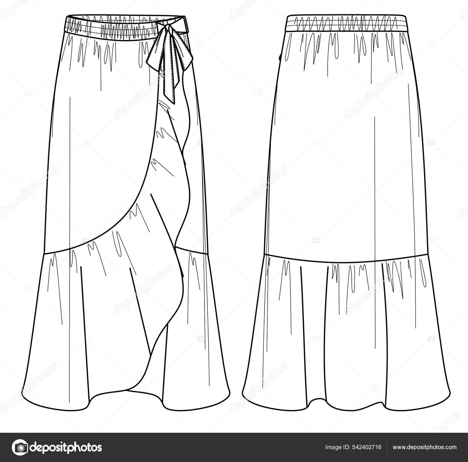 Vector Flare Pants Ladies Fashion Cad Sketch Template Woman