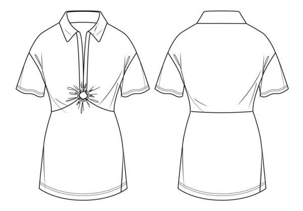 Vector Γυναικείο Shirt Τεχνικό Σχέδιο Μπλούζα Αξεσουάρ Και Cut Out — Διανυσματικό Αρχείο
