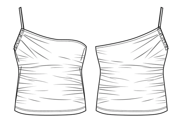 Vector Asymmetric Strapless Top Technical Drawing Women Crop Top Shoulder — Stock Vector