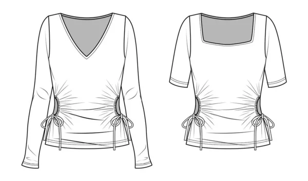Vector Γυναικείο Shirt Cutouts Και Μακριά Μανίκια Μόδας Cad Μπλούζα — Διανυσματικό Αρχείο