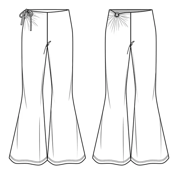Pantalones Destello Vectorial Para Damas Cad Moda Plantilla Boceto Pantalones — Archivo Imágenes Vectoriales