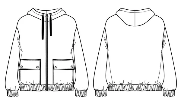 Vector Woman Sweatshirt Fashion Cad Long Sleeved Hooded Sweatshirt Zip — Stock Vector