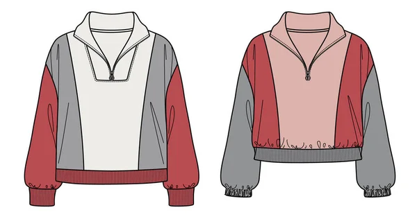 Vetor Unisex Sweatshirt Moda Cad Mulher Sweatshirt Com Costela Zip — Vetor de Stock