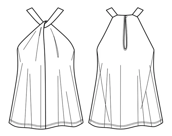 Vektor Camisole Teknis Fashion Ilustrasi Dengan Tali Lebar Fit Santai - Stok Vektor