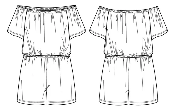 여성의 끈없는 점프수트 Cad 점프수트 스케치 천으로짠 점프수트 — 스톡 벡터