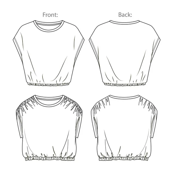 Vector Drop Ώμο Shirt Διακοσμητικά Μόδας Cad Γυναίκα Αμάνικο Crop — Διανυσματικό Αρχείο