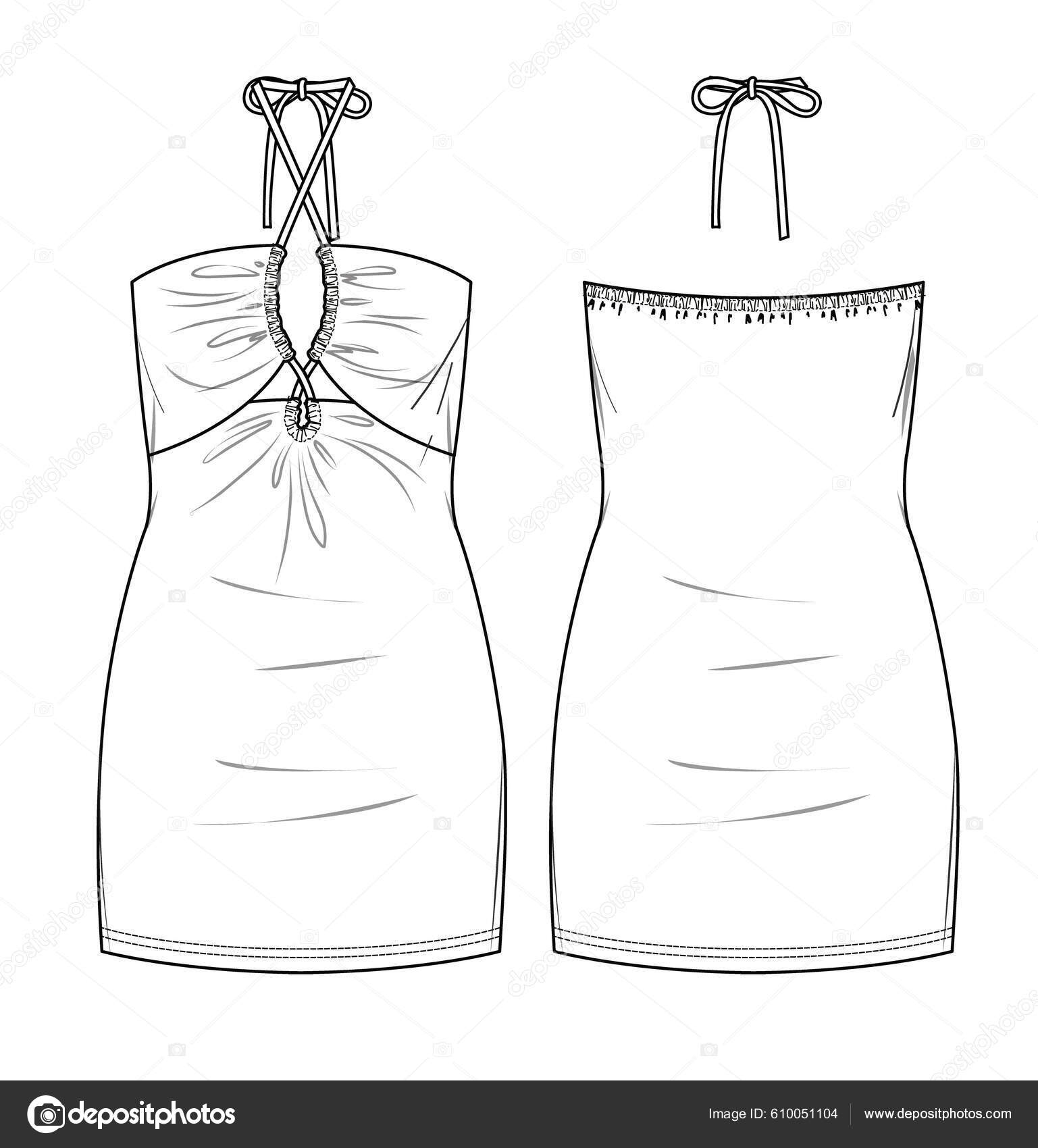 Set of Fashion Flat Templates Sketches - Woman Dresses - Short and Medium  Length Stock Illustration - Illustration of design, skirt: 61873575
