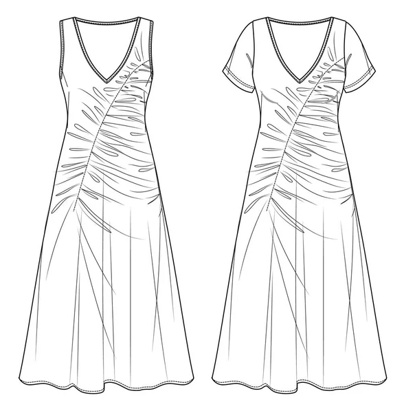 Vector Maxi Elbise Teknik Çizimler Uzun Yaz Elbisesi Moda Cad — Stok Vektör