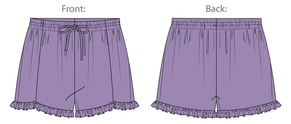 Modetechnische Skizze Von Frauen Shorts Mit Rüschen Vektorgrafik Frauen Shorts — Stockvektor