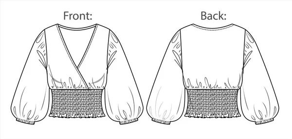 Vektor Dlouhý Rukáv Boho Styl Zábal Top Móda Cad Žena — Stockový vektor