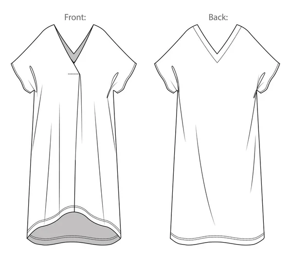 벡터는 소매없는 마사이족 드레스 Cad Neck 어깨에 기술적 템플릿 스케치를 — 스톡 벡터