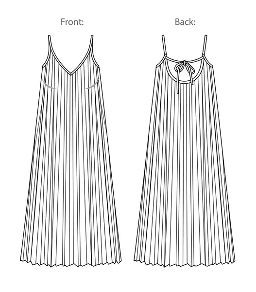 Vector Maxi Plisse Vestido Moda Cad Mulher Queimado Strapless Vestido — Vetor de Stock