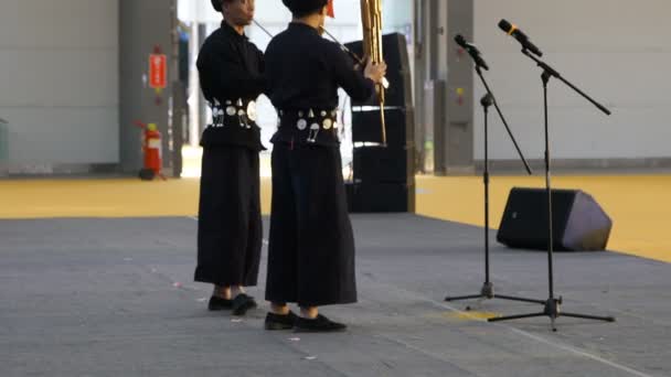 中国西安 2019年3月30日 中国世博会上表演苗族传统舞蹈的表演者观 — 图库视频影像