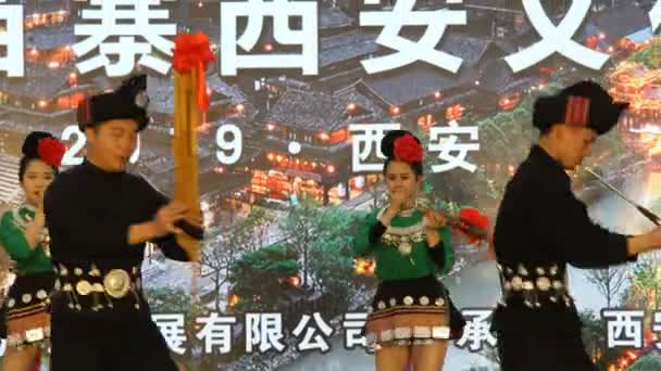 Xian China Marzo 2019 Vista Artistas Intérpretes Realizan Danza Tradicional — Vídeos de Stock