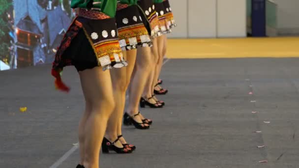 中国西安 2019年3月30日 中国世博会上表演苗族传统舞蹈的表演者观 — 图库视频影像