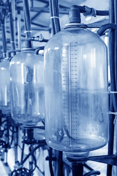 Glass milk storage tank in a milking workshop — Stock Photo, Image