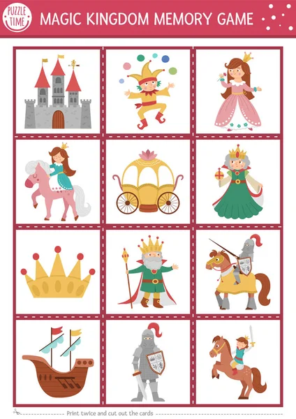 Vector Cuento Hadas Tarjetas Juego Memoria Con Símbolos Fantasía Tradicionales — Vector de stock