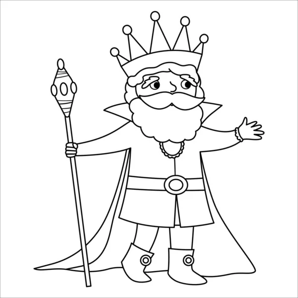妖精の物語ブラックとホワイトキング懐疑論者と 王冠とマントルのベクトルラインファンタジー君主 中世のおとぎ話の王子キャラクター 漫画魔法の主権アイコンや着色のページ — ストックベクタ