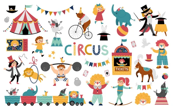 Big Vector Circus Set Street Show Animals Tent Artist Collection — Stock Vector