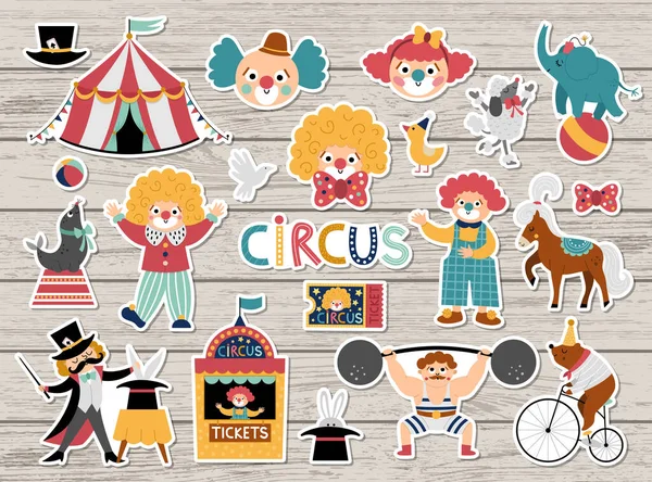 Collection Autocollants Cirque Grand Sticker Vectoriel Avec Des Artistes Rue — Image vectorielle