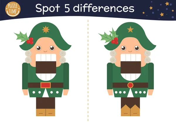 Karácsony Talál Különbségek Játék Gyerekeknek Téli Oktatási Tevékenység Vicces Diótörővel — Stock Vector