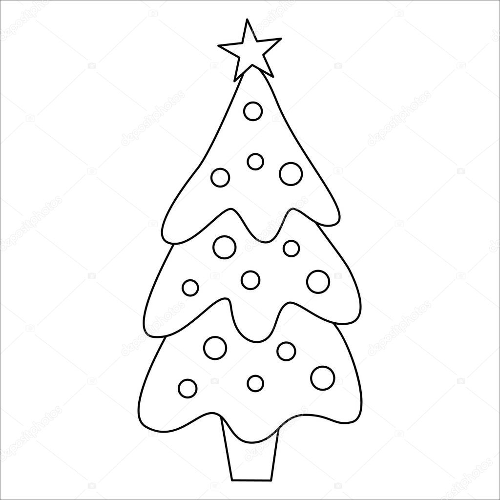 Vector black and white Christmas tree with star on top isolated on white background. Cute funny line new year symbol illustration. Christmas outline winter plant coloring pag