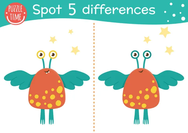 Space Find Differences Game Children Astronomy Educational Activity Funny Alien — Stock Vector