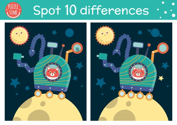 Espacio Encontrar Diferencias Juego Para Los Niños Astronomía Actividad Educativa — Vector de stock