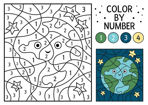 Colore Dello Spazio Vettoriale Numero Attività Con Pianeta Terra Astronomia — Vettoriale Stock