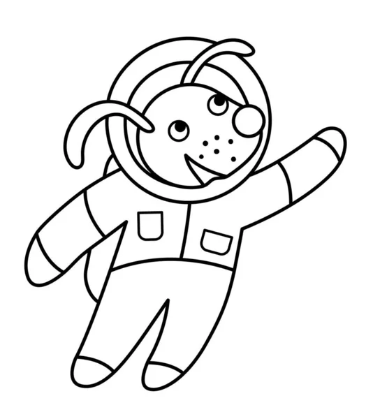 Vector Zwart Wit Astronaut Hond Illustratie Voor Kinderen Schets Glimlachende — Stockvector