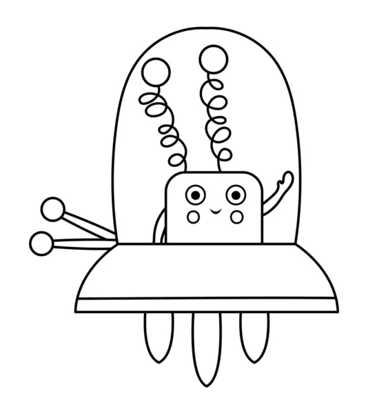 Vector Zwart Wit Ufo Illustratie Met Alien Voor Kinderen Schets — Stockvector