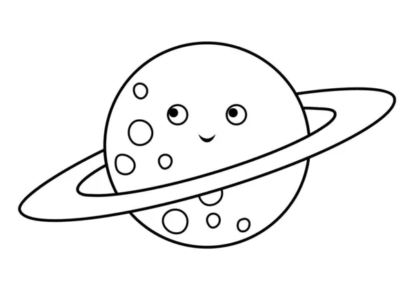 Vector Zwart Wit Planeet Illustratie Voor Kinderen Schets Glimlachende Ster — Stockvector