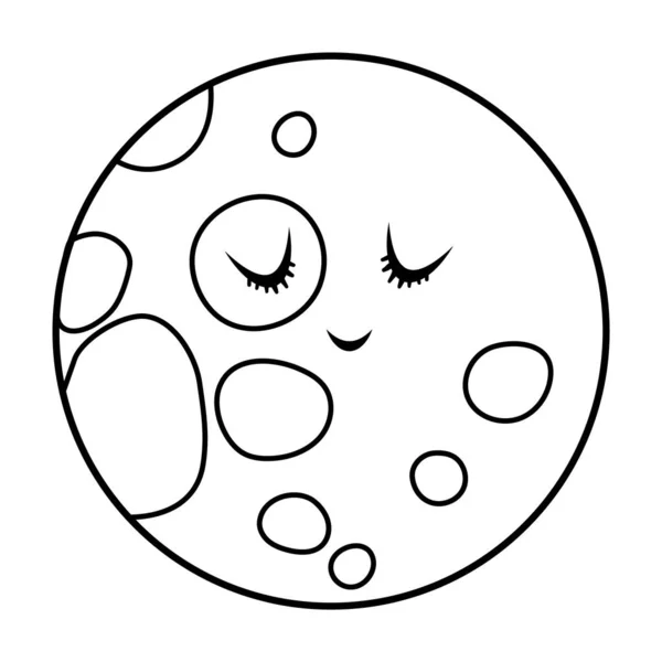 Ilustración Vectorial Luna Blanco Negro Para Niños Esquema Sonriente Planeta — Archivo Imágenes Vectoriales
