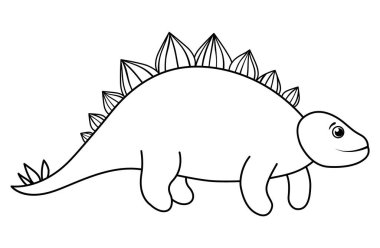 Beyaz arkaplanda izole edilmiş şirin dinozor çizgisi simgesi. Komik siyah beyaz dino karakteri. Sevimli tarih öncesi sürüngen tasviri. Stegosaurus boyama geçidi