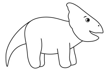 Beyaz arkaplanda izole edilmiş şirin dinozor çizgisi simgesi. Komik siyah beyaz dino karakteri. Sevimli tarih öncesi sürüngen tasviri. Protoceratops renklendirme sayfası