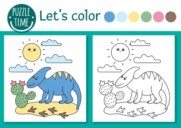 Προϊστορική Σελίδα Χρωματισμού Για Παιδιά Χαριτωμένη Αστεία Σκηνή Δεινόσαυρους Κάκτους — Διανυσματικό Αρχείο