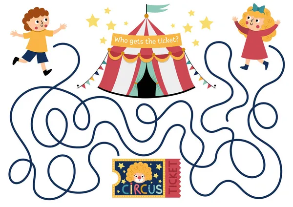 Labirinto Circo Bambini Con Ragazzo Ragazza Biglietto Spettacolo Divertimenti Attività — Vettoriale Stock