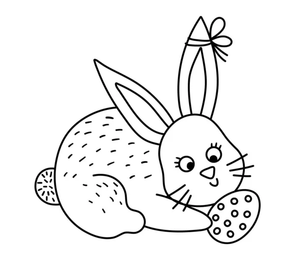 Векторна Чорно Біла Ілюстрація Кролика Яйцем Великодня Традиційна Ікона Лінії — стоковий вектор