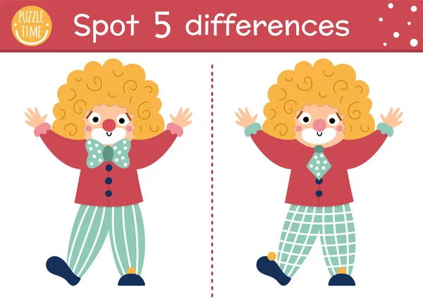 Circus Find Differences Game Children Educational Activity Cute Clown Amusement — Stock Vector