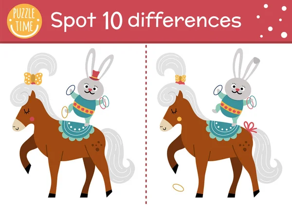 Cirque Trouver Des Différences Jeu Pour Les Enfants Activité Éducative — Image vectorielle