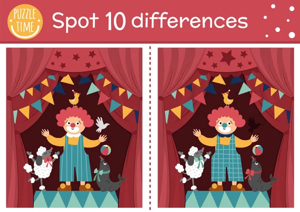 Cirque Trouver Des Différences Jeu Pour Les Enfants Activité Éducative — Image vectorielle