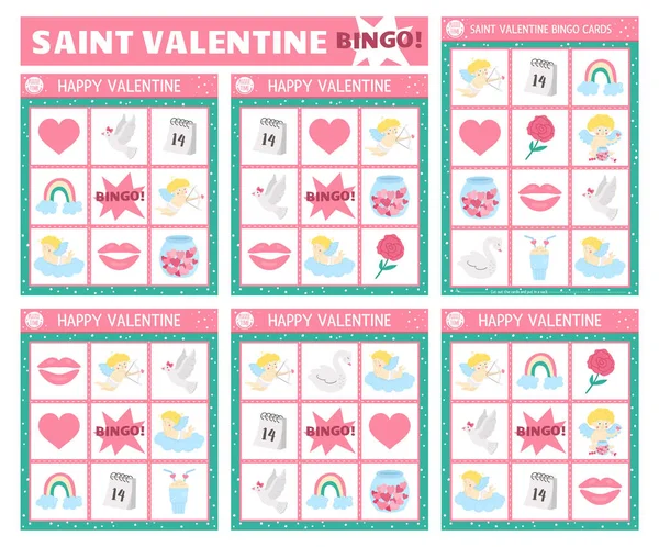 Набор Векторных Карт Святого Валентина Бинго Fun Семьи Лото Настольная — стоковый вектор