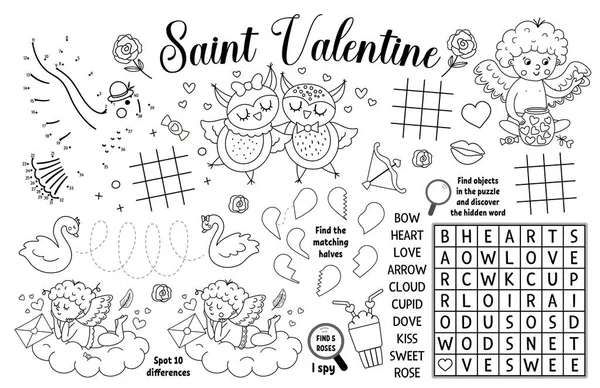 Vector Valentine Tischset Für Kinder Liebe Urlaub Druckbare Aktivitätsmatte Mit — Stockvektor