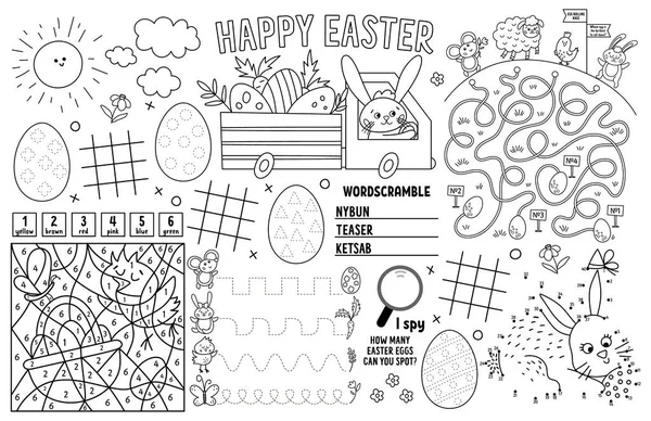 Vector Easter Placemat Kids Spring Holiday Printable Activity Mat Maze — Stock Vector