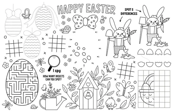 Vector Easter Placemat Kids Spring Holiday Printable Activity Mat Maze — Stock Vector