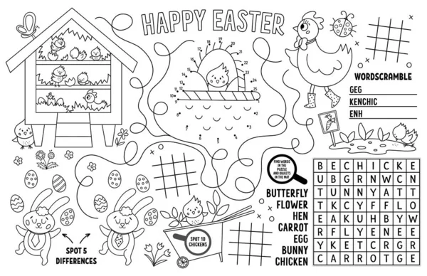 Vector Easter Placemat Pentru Copii Primăvara Vacanță Tipărit Activitate Mat — Vector de stoc