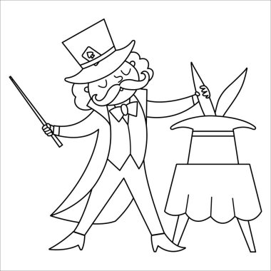 Vector magician line icon. Circus artist outline clipart. Amusement holiday black and white man showing trick with rabbit. Cute funny festival juggler coloring page. Street show wizard illustratio vector Vector magician line icon. Circus artist outline clipart. Amusement holiday black and white man showing trick with rabbit. Cute funny festival juggler coloring page. Street show wizard illustratio vector