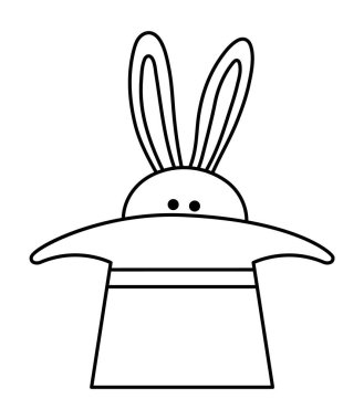 Black and white magician hat with rabbit. Vector outline circus animal. Wizard or juggler equipment line icon. Cute funny festival character coloring page. Street show comedian illustratio vector Black and white magician hat with rabbit. Vector outline circus animal. Wizard or juggler equipment line icon. Cute funny festival character coloring page. Street show comedian illustratio vector