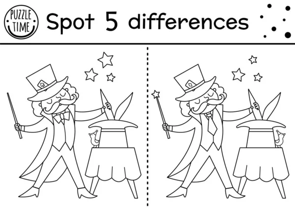 Circus Black White Find Differences Game Children Educational Line Activity — Vector de stock